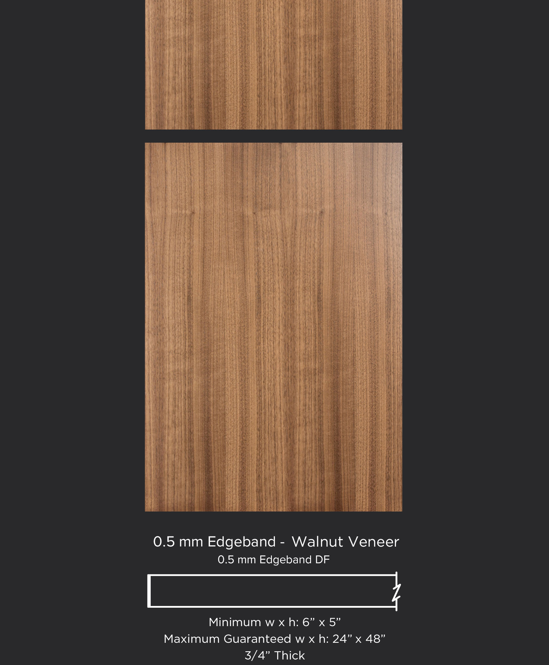 0.5mm edgebanded door and drawer front- walnut veneer