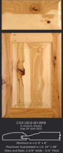 Cope and Stick Cabinet Door C101 OE12-IE1-RP9 Hickory, Knotty and slab drawer front with OE12