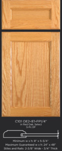 Cope and Stick Cabinet Door C101 OE2-IE1-FP1/4 in Red Oak, Select and 5-piece drawer front