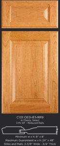Cope and Stick Cabinet Door C101 OE3-IE1-RP9 Cherry, Select and 5-piece drawer front with reduced rails