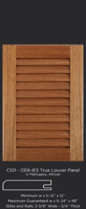 C101 cope and stick cabinet door with OE6 IE5 and True Louver Panel in Mahogany, African