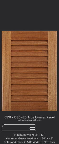 C101 cope and stick cabinet door with OE6 IE5 and True Louver Panel in Mahogany, African