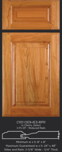 Cope and Stick Cabinet Door C101 OE9-IE3-RP11 Cherry, Select and 5 piece drawer front with reduced rails