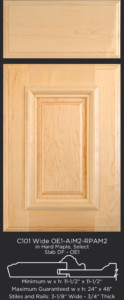 Cope and Stick Cabinet Door C101 Wide OE1-AIM2-RPAM2 in Hard Maple, Select - Slab drawer front with OE1