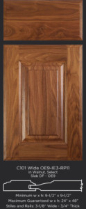 Cope and Stick Cabinet Door C101 Wide OE9-IE3-RP11 in Walnut, Select - Slab drawer front with OE9
