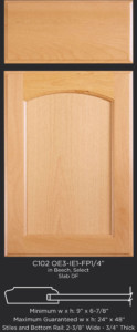 Cope and Stick Cabinet Door C102-OE3-IE1-FP1/4 in Beech, Select and slab drawer front with OE3