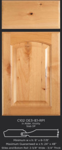 Cope and Stick Cabinet Door C102 OE3-IE1-RP1 in Alder, Knotty and slab drawer front with OE3