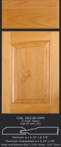 Cope and Stick Cabinet Door C14L OE2-IE1-RP11 in Alder, Select and Slab Drawer Front with OE2