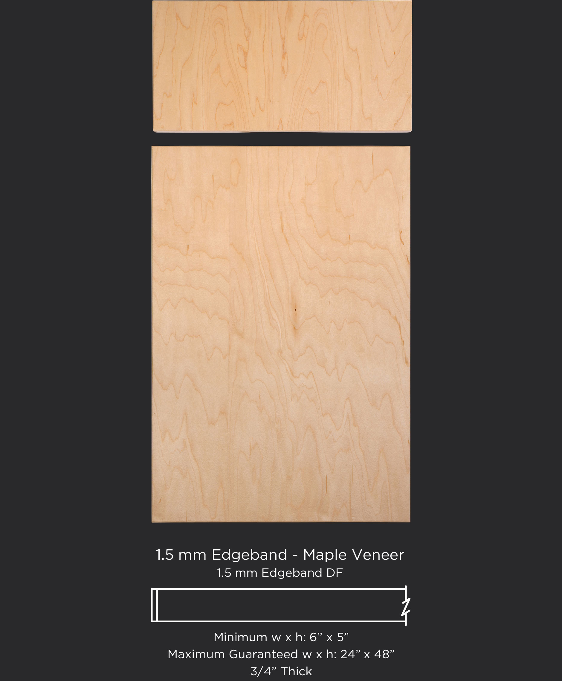 1.5 mm edgebanded door and drawer front- maple veneer