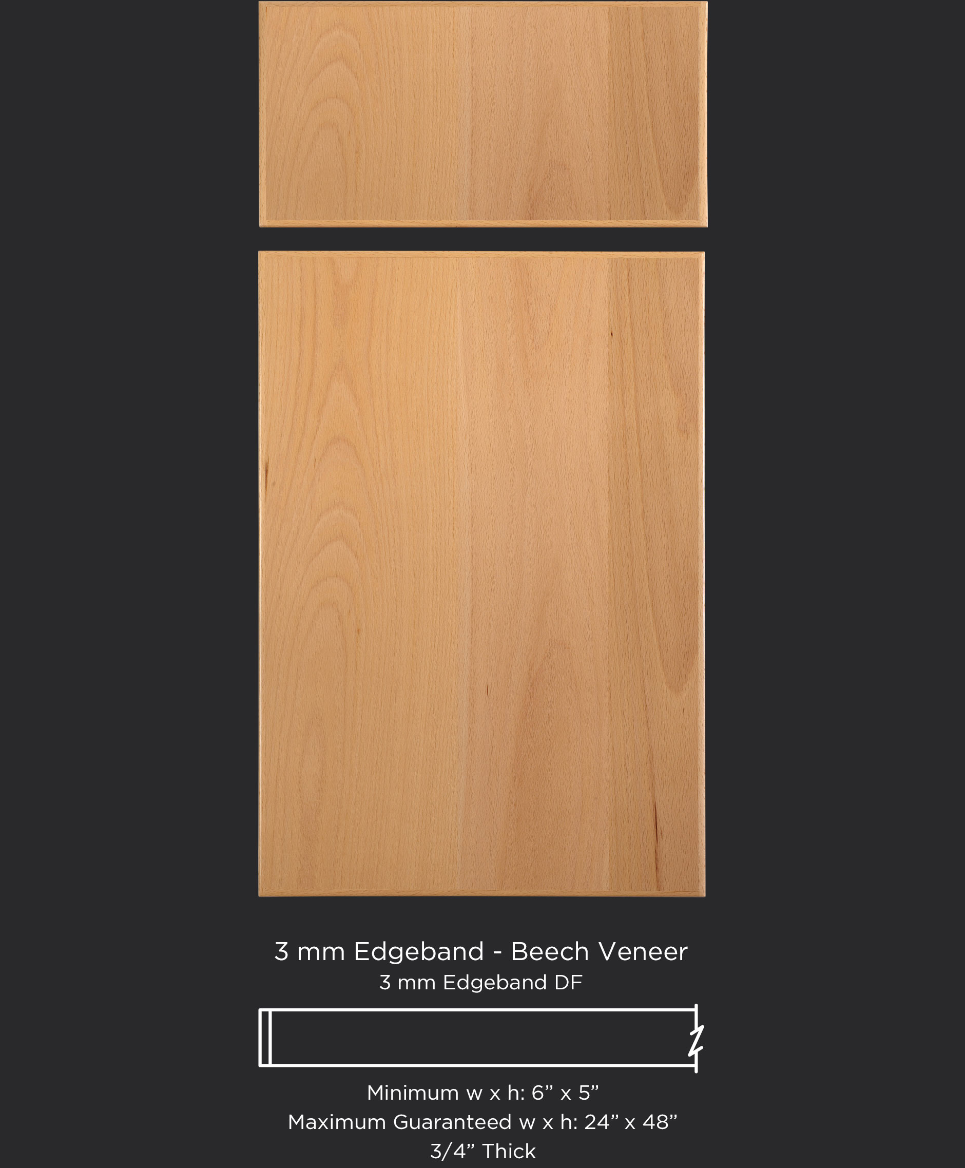 3 mm edgebanded beech veneer door and drawer front