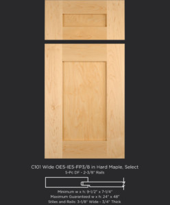 Cope and Stick Cabinet Door C101 Wide OE5-IE5-FP3/8 Hard Maple, Select and 5-piece drawer front