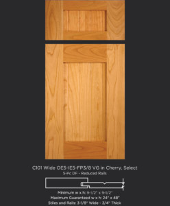 Cope and Stick Cabinet Door C101 Wide OE5-IE5-FP3/8 Cherry, Select and 5-piece drawer front with reduced rails