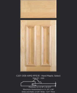 Cope and Stick Cabinet Door C201 OE8-AIM2-FP3/8 in Hard Maple, Select - Slab drawer front with OE8
