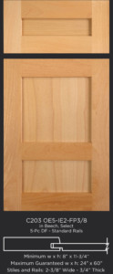 Cope and Stick Cabinet Door C203 OE5-IE5-FP3/8 in Beech, Select and 5 piece drawer front
