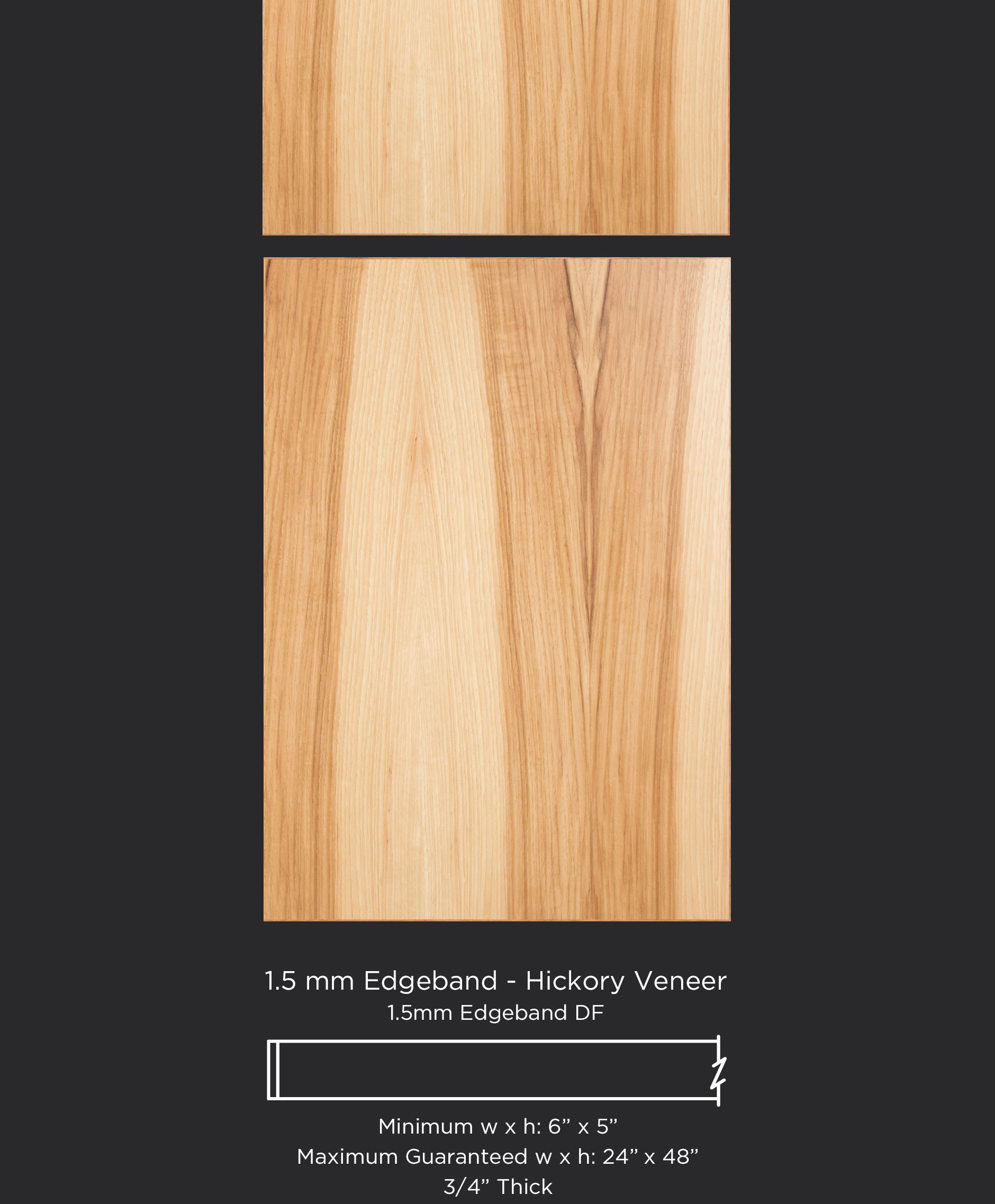 1.5mm edgebanded door and drawer front- hickory veneer