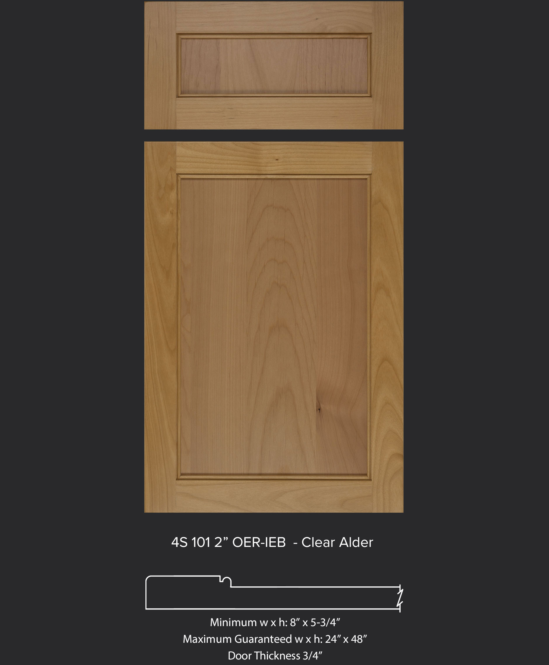 4S 101 2" cabinet door with rounded OER and beaded IEB profiles in maple