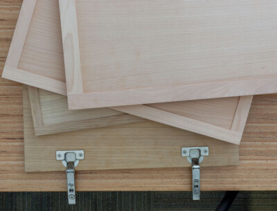 4S rift white oak cabinet door with hinges and beech 4S cabinet doors