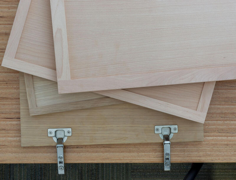 4S rift white oak cabinet door with hinges and beech 4S cabinet doors