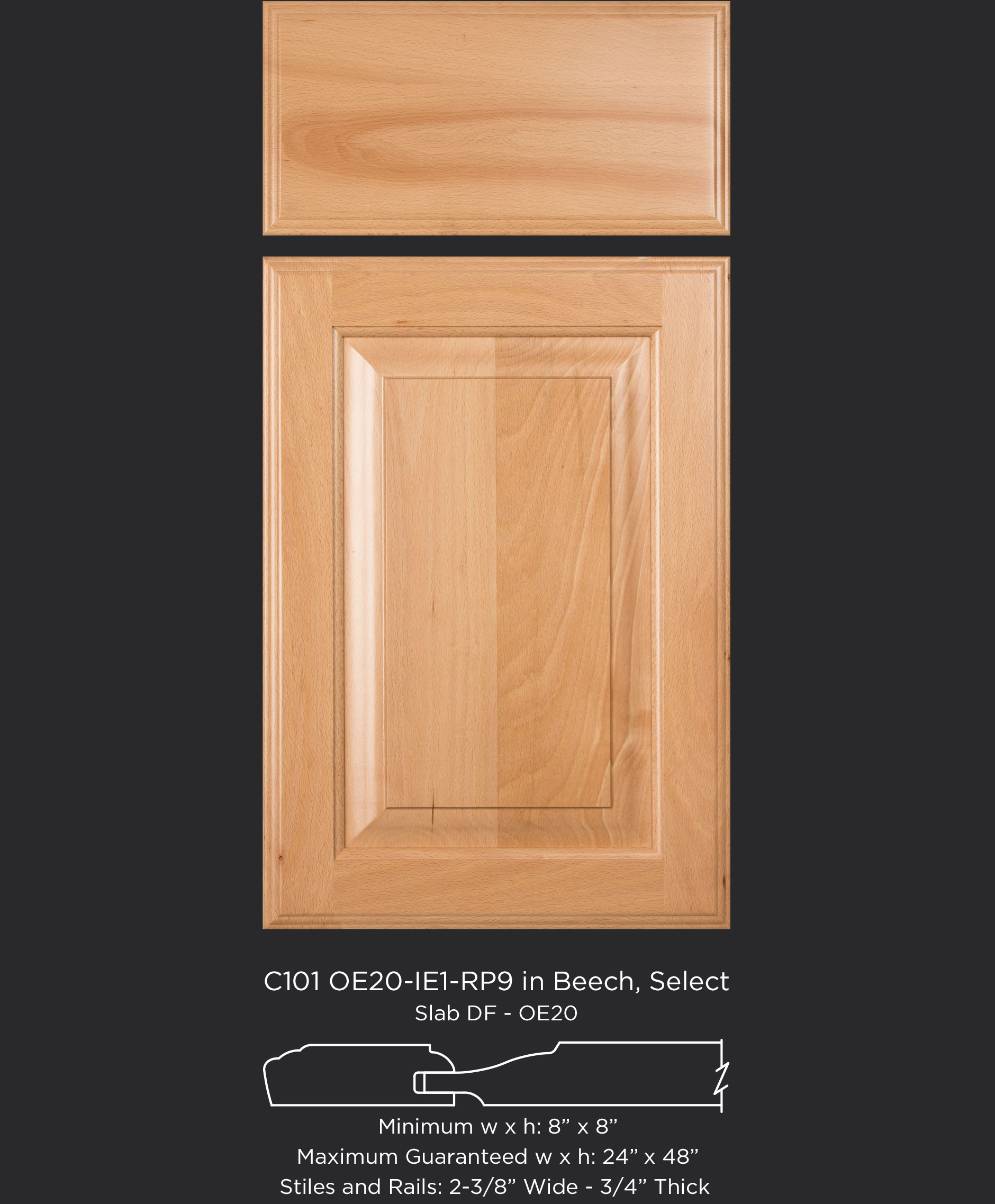 Cope and Stick Cabinet Door C101 OE20-IE1-RP9 Beech Select