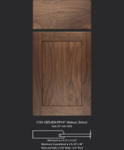 C101 cabinet door with OE5 IE9 and flat panel in walnut