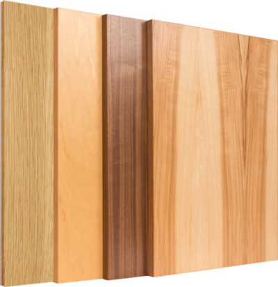 Modern edgebanded veneer cabinet door materials - white oak, maple, walnut, hickory
