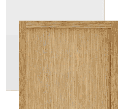warm white upper slab door with a variety of wood door styles