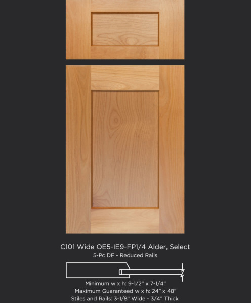 Cope and Stick Cabinet Door C101 Wide OE5-IE9-FP1/4 Alder Select