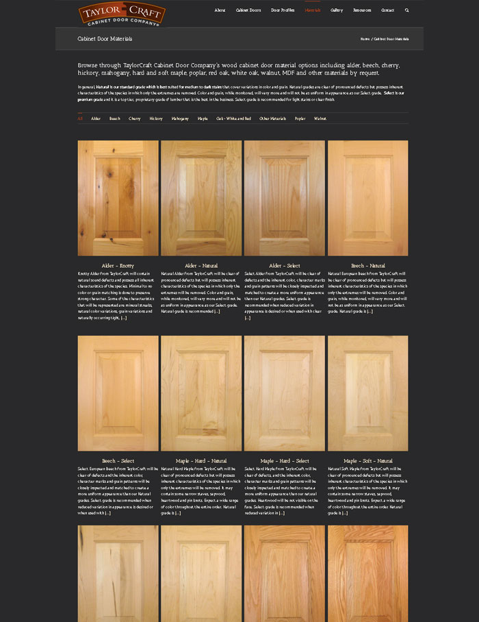 TaylorCraft cabinet door materials page