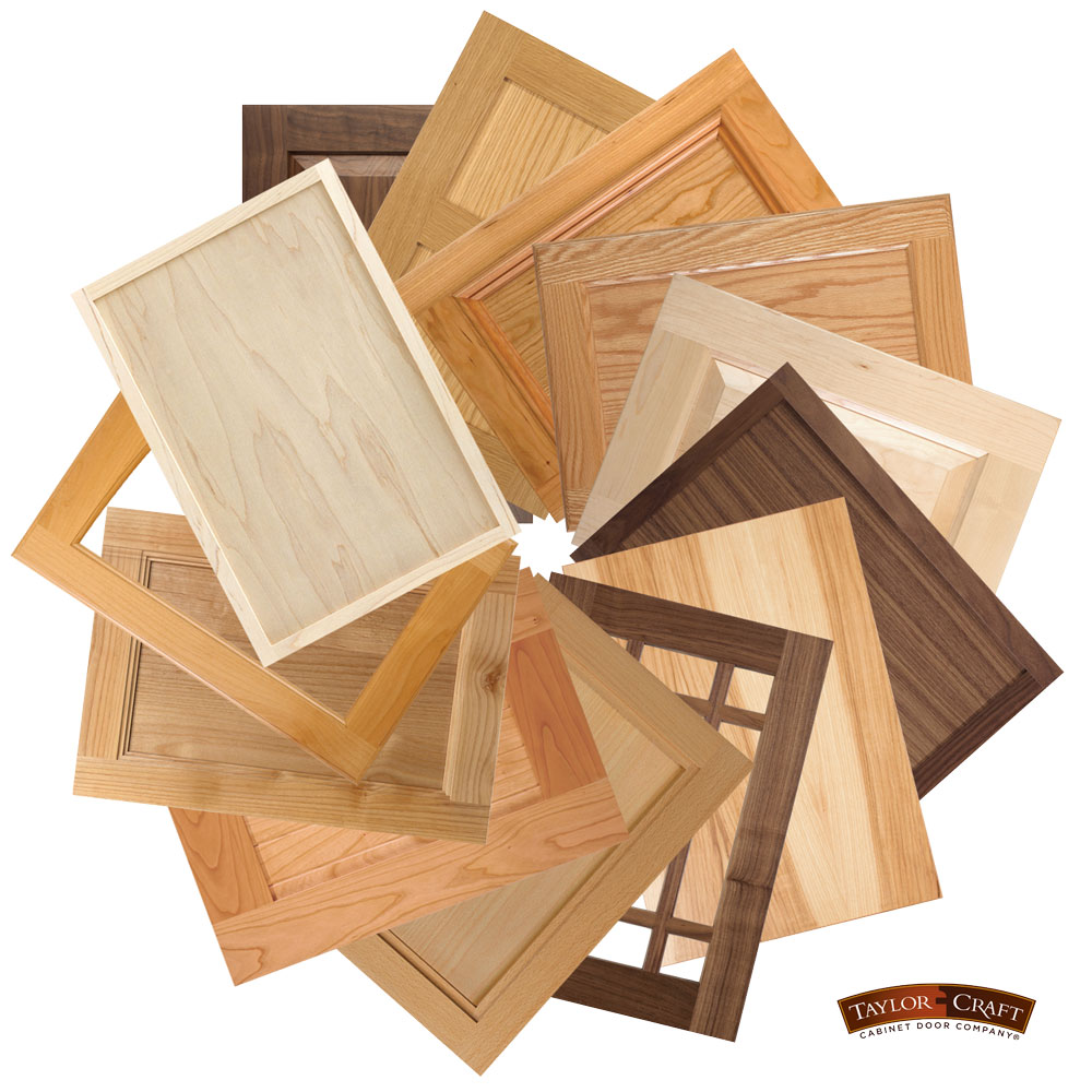 Custom wood cabinet doors from TaylorCraft Cabinet Door Company shown in a circle