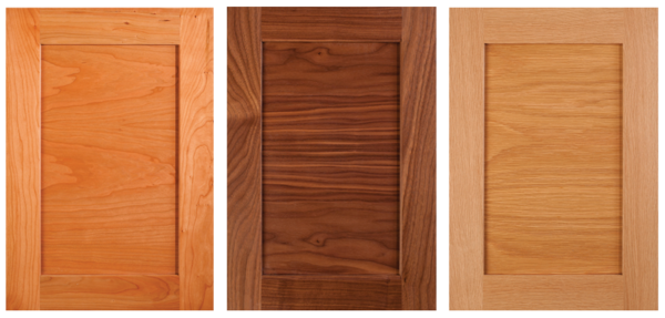 Horizontal grain cope and stick cabinet doors in cherry, walnut and rift white oak