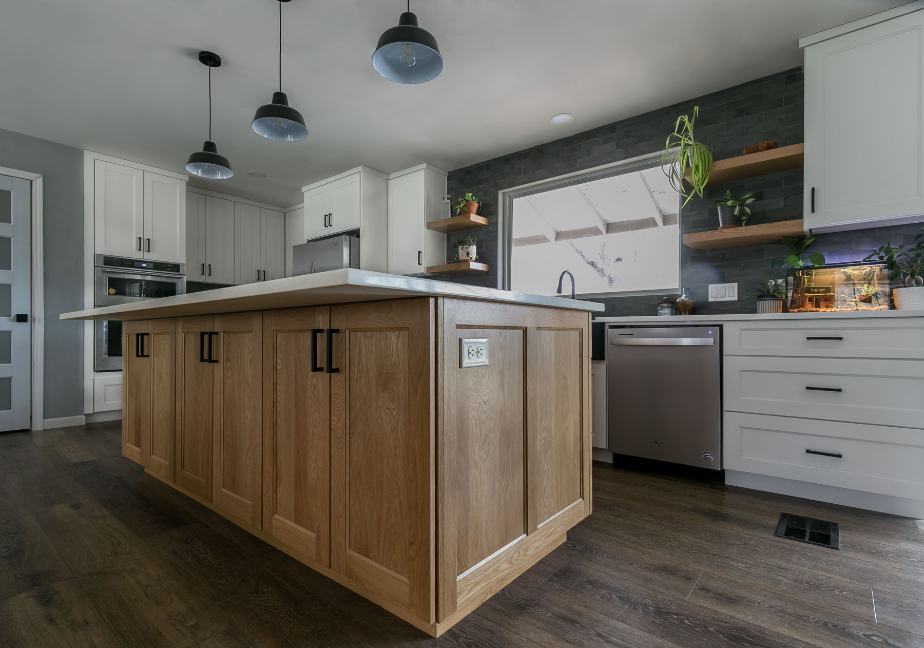 White Oak kitchen island cabinets with flat panel doors and IE4 inside edge