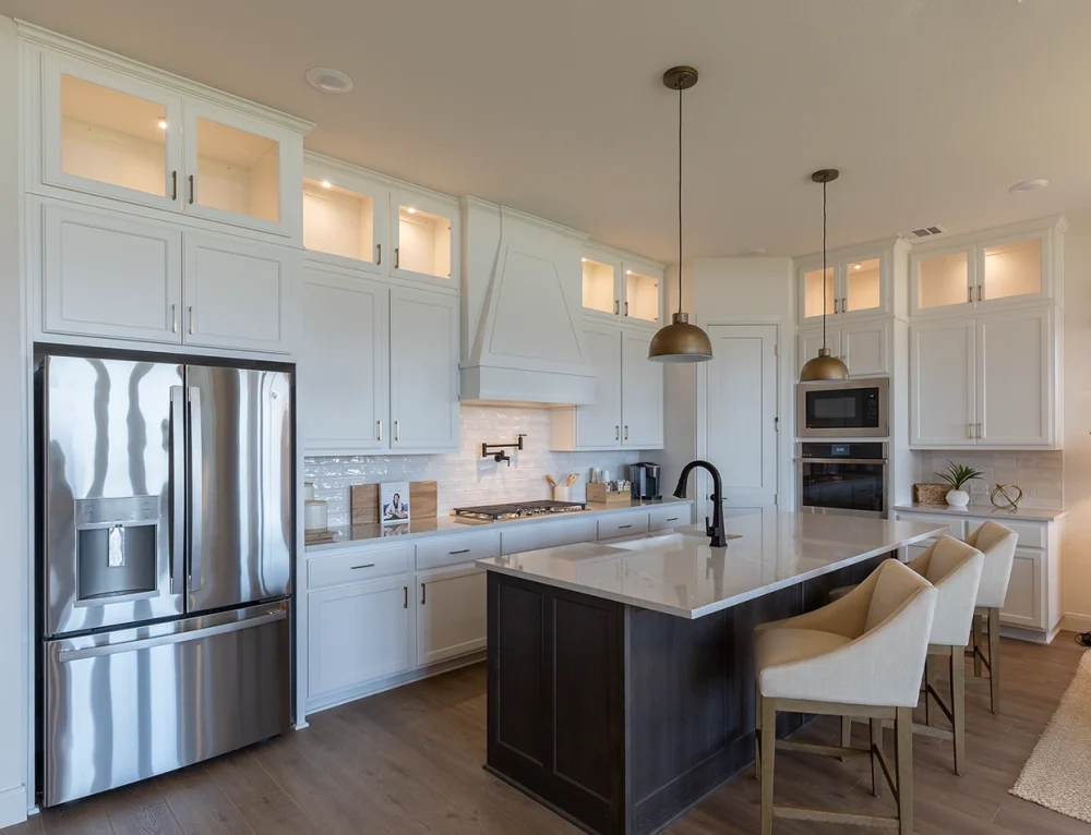White Perimeter and Beech Island Kitchen Cabinet Doors