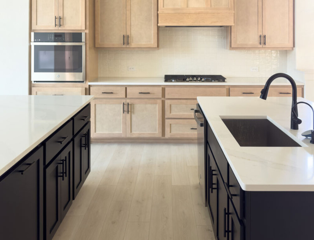 Kitchen Maple Wall and Black Island Cabinet Doors