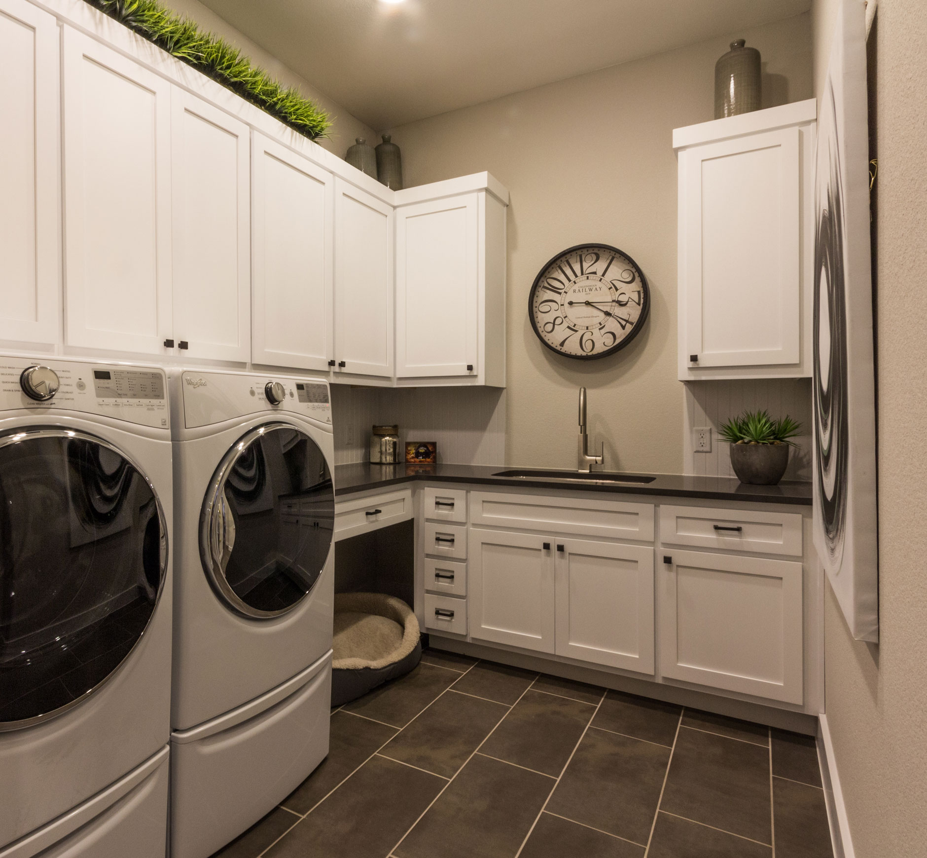 Laundry room with shaker style doors with OE5, IE2 and flat panel painted white