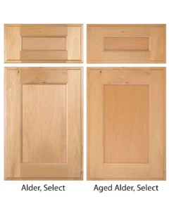 Aged and new alder wood cabinet door comparison