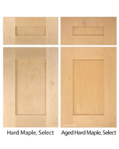 Aged and new maple wood cabinet door comparison