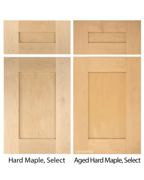 Aged and new maple wood cabinet door comparison