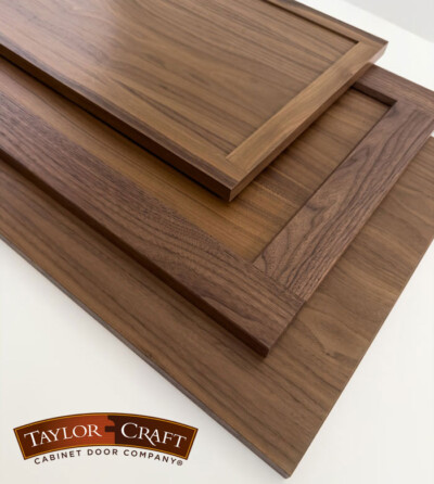 Walnut cabinet doors in 4S, Shaker OE5, IE2, FP and modern edgebanded slab cabinet door styles